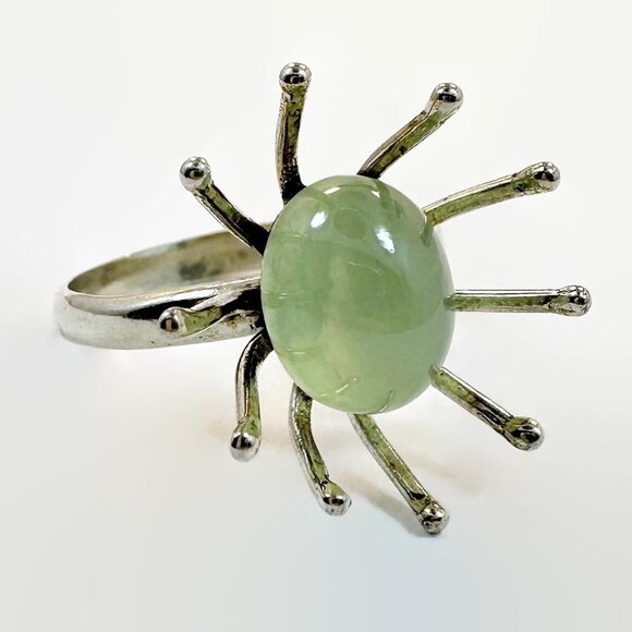 Jewelry - Vintage Jade Ring Sterling Silver: Handcrafted Modern Minimalist Bohemian